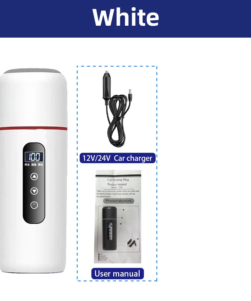 Electric Kettle 12V24V Portable Car Heating Cup 500ml Travel Heating Touch Screen Intelligent Adjustable Temperature Thermal Cup