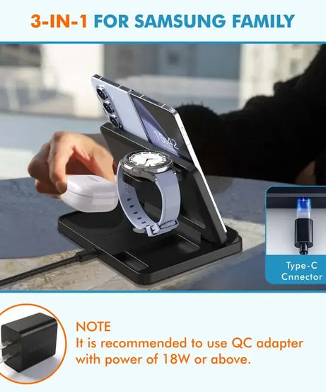 3 in 1 Wireless Charger Stand For Samsung Z Fold Zflip5 S24 S23 Ultra Galaxy Watch 6 5 Buds2 Foldable Fast Charging Dock Station