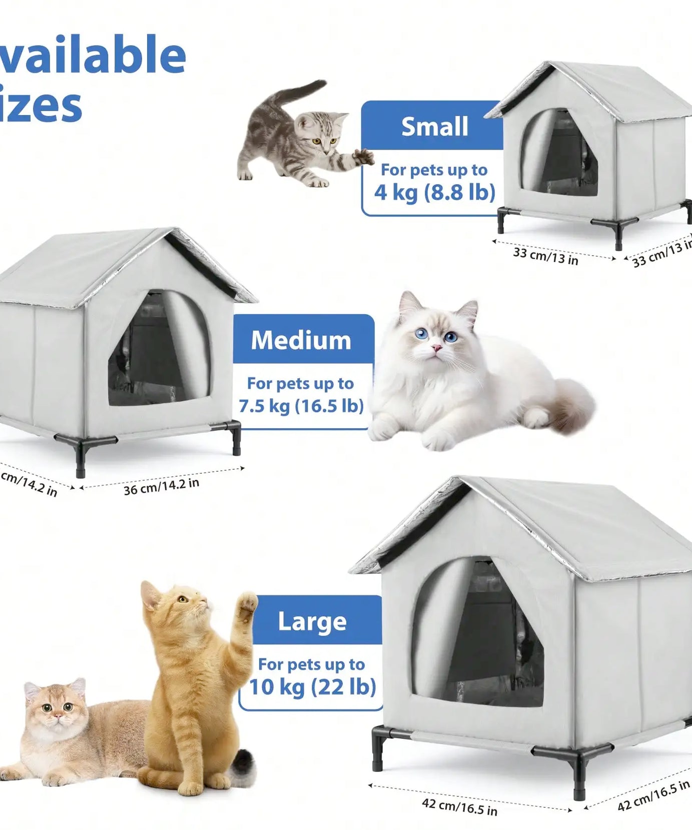 All-Season Waterproof Cat House with Ice Packs & Heating Bags, Foldable Shelter for Indoor & Outdoor Use, Available in 3 Sizes