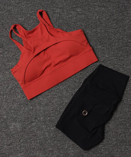 Fitness Shorts Yoga Sets Women's Tracksuit High Waist Sportswear Bra Workout Leggings Cycling Gym Shorts Sports Suit With Pocket