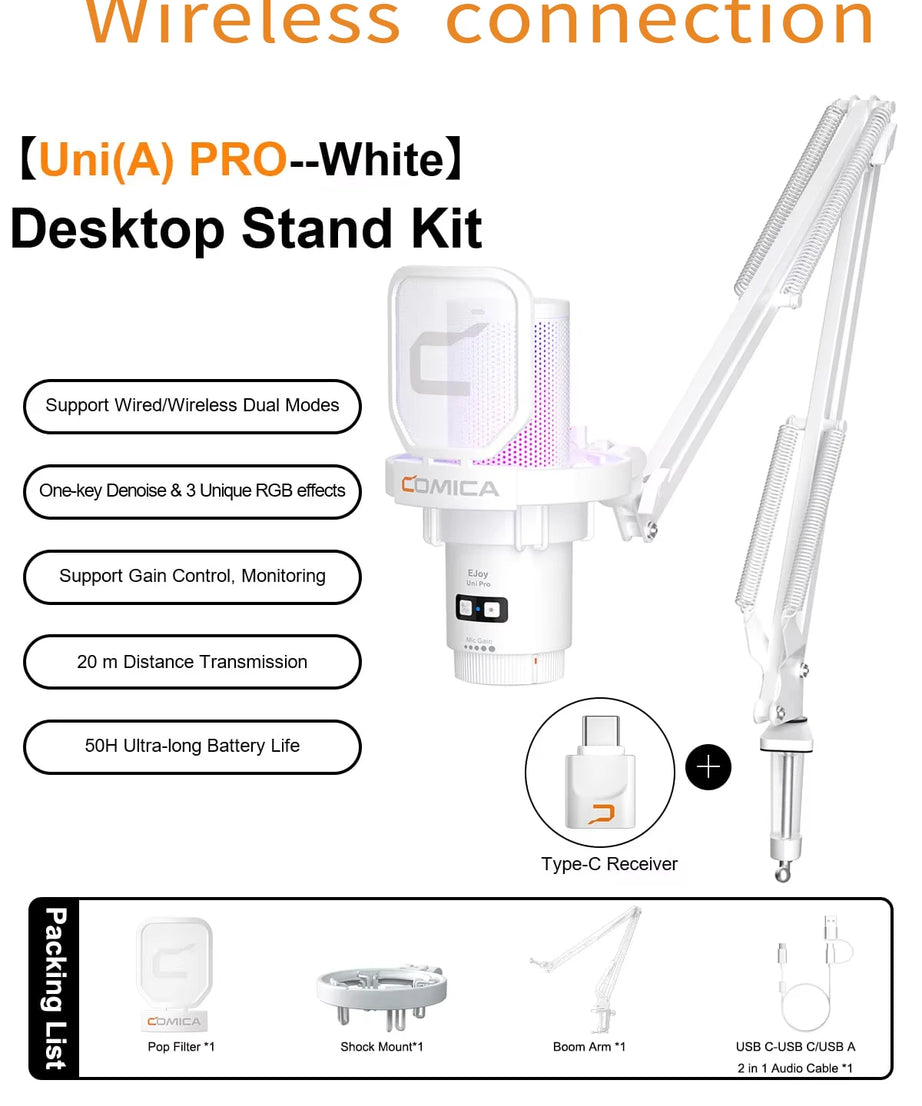 COMICA Uni Pro Wireless USB Gaming Microphone for PC Laptop Smartphone Noise Cancellation Condenser Mic with RGB Lights