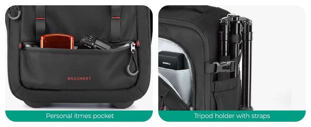 BAGSMART Rolling Camera Bag Photographer Backpack for DSLRs Professional Roller Photo Bags Photographic Rolling Travel Suitcase