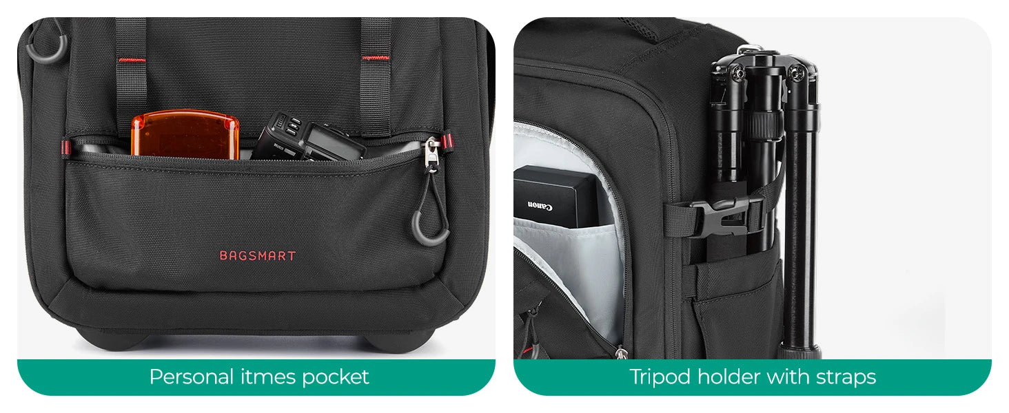 BAGSMART Rolling Camera Bag Photographer Backpack for DSLRs Professional Roller Photo Bags Photographic Rolling Travel Suitcase
