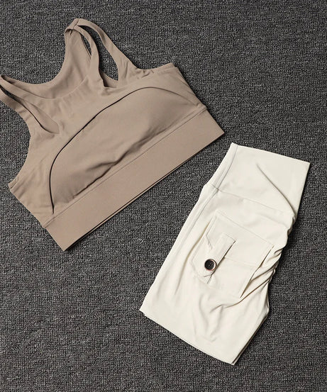 Fitness Shorts Yoga Sets Women's Tracksuit High Waist Sportswear Bra Workout Leggings Cycling Gym Shorts Sports Suit With Pocket