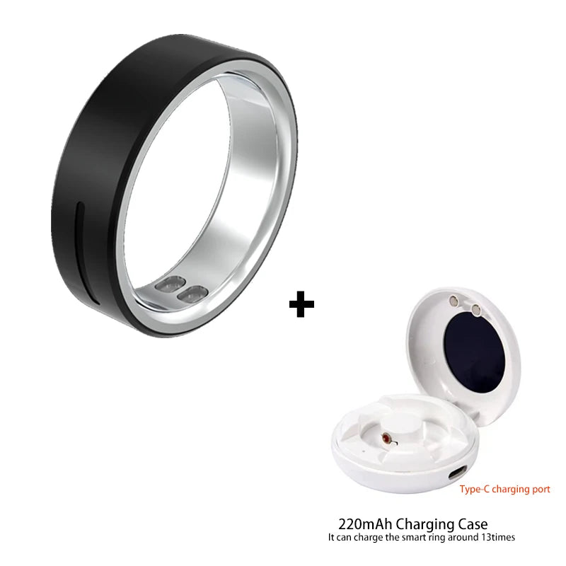 Ceramic Smart Ring with Vibrate Alerts Calls Alarm Notification Vibration, Health and Sleep Monitor 5ATM Waterproof Ring for Men