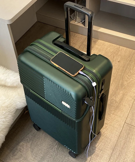 New front opening boarding suitcase men women 20/24/26 inch lightweight trolley travel luggage fashion USB charging luggage