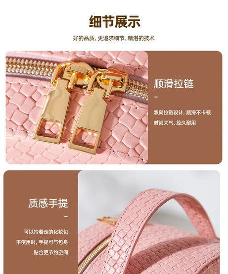 Waterproof Round Vanity Case with LED Light Mirror - Large Capacity, Portable Cosmetic Organizer Bag for Business Trips & Travel