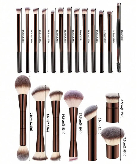 22pcs Professional Makeup Tools Set With Velvet Bag,20pcs Soft Long Aluminum Tube Makeup Brush Set+2pcs Powder Puffs Accessories