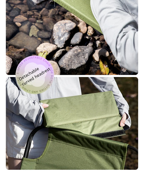BSWOLF Camping Folding Chair Adjustable Armrest Portable Relaxing Chair With Detachable Pillow for Beach Travel Hiking