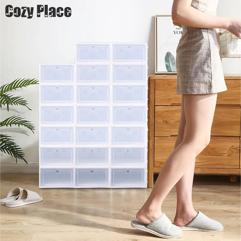 20pcs Shoes Transparent Cabinet Organizer System Stackable Plastic Sneaker Display Case Storage Box Shoe Rack
