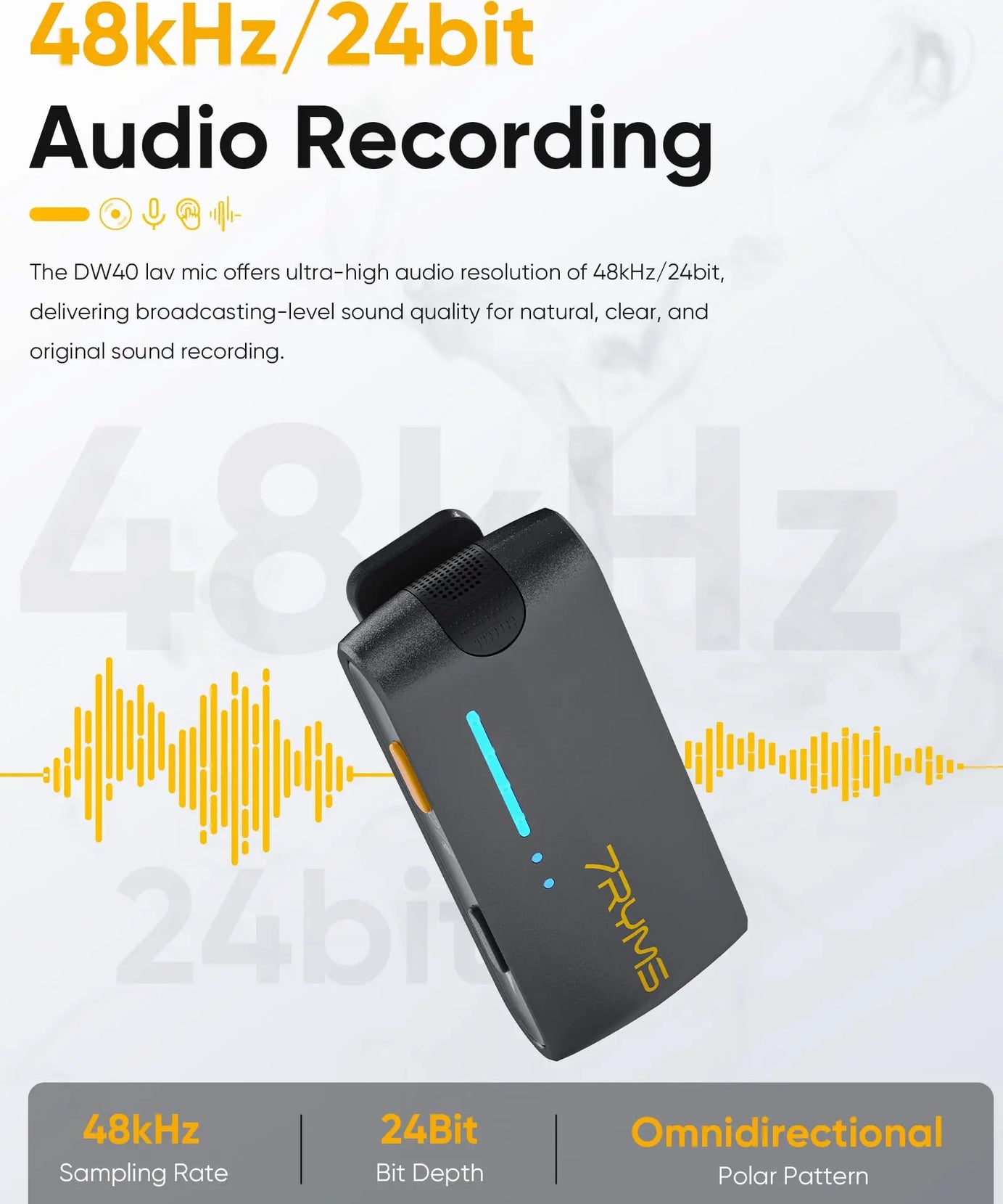 7Ryms iRay DW40 Wireless Lavalier Microphone with 4 Transmitters,48kHz/24bit Recording,AI Denoise for Camera,SmartPhone and PC