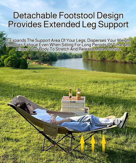 Portable Folding Chair Folding Recliner Curved Headrest Comfort Experience Easy Storage Lunch Foldable Recliner With Leg Rests