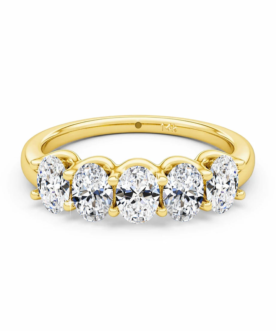 Oval 14K Yellow Gold Engagement Ring GRA Certified Moissanite Row Band 5 Stone 1.5ctw 100% Authentic for Women Wedding Jewelry