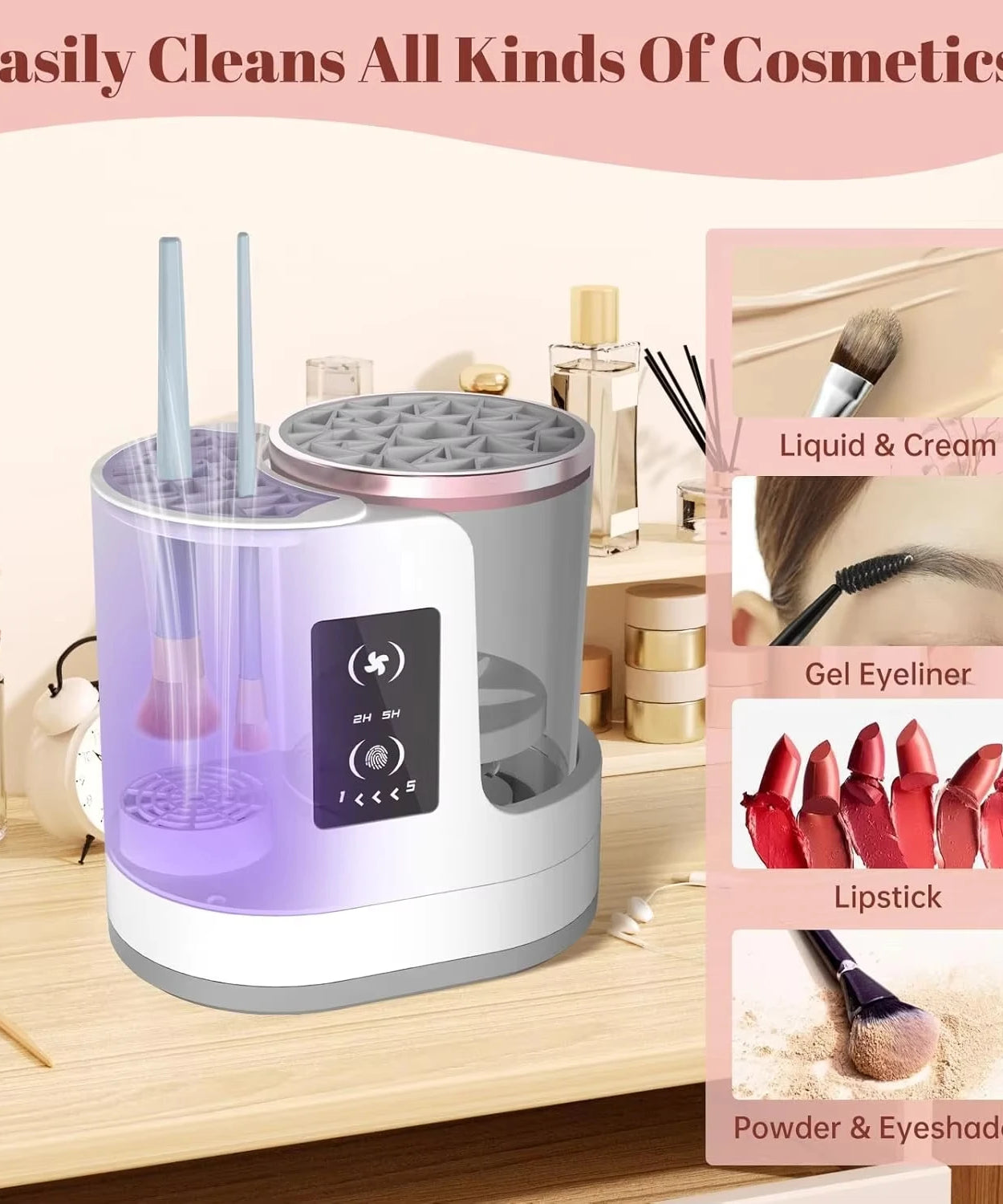 3 IN 1 Electric Makeup Brush Cleaner Machine With Makeup Brush Dryer-Holder-Portable Automatic USB Cosmetic Brushes Cleaner Tool