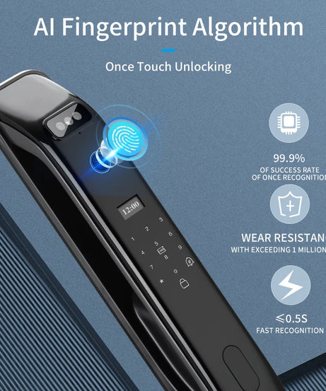 3D Real-time Intercom Face Recognition Digital Door Lock With Camera FIngerprint Password Unlock Keyless Electronic Door Lock