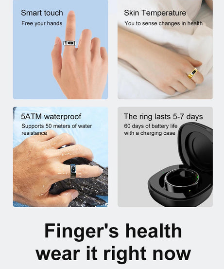 R08 Smart Ring For Men Women Touch Control Function Health Monitor IP68 5ATM Waterproof Skin Temperature Measure Smart Ring New