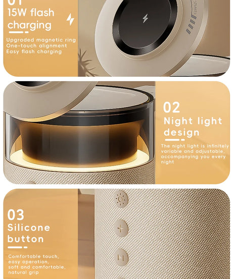 5-in-1 Magnetic Wireless Charging Station with Wireless Speaker Night Light Fast Charger for iPhone iWatch AirPods With Speaker