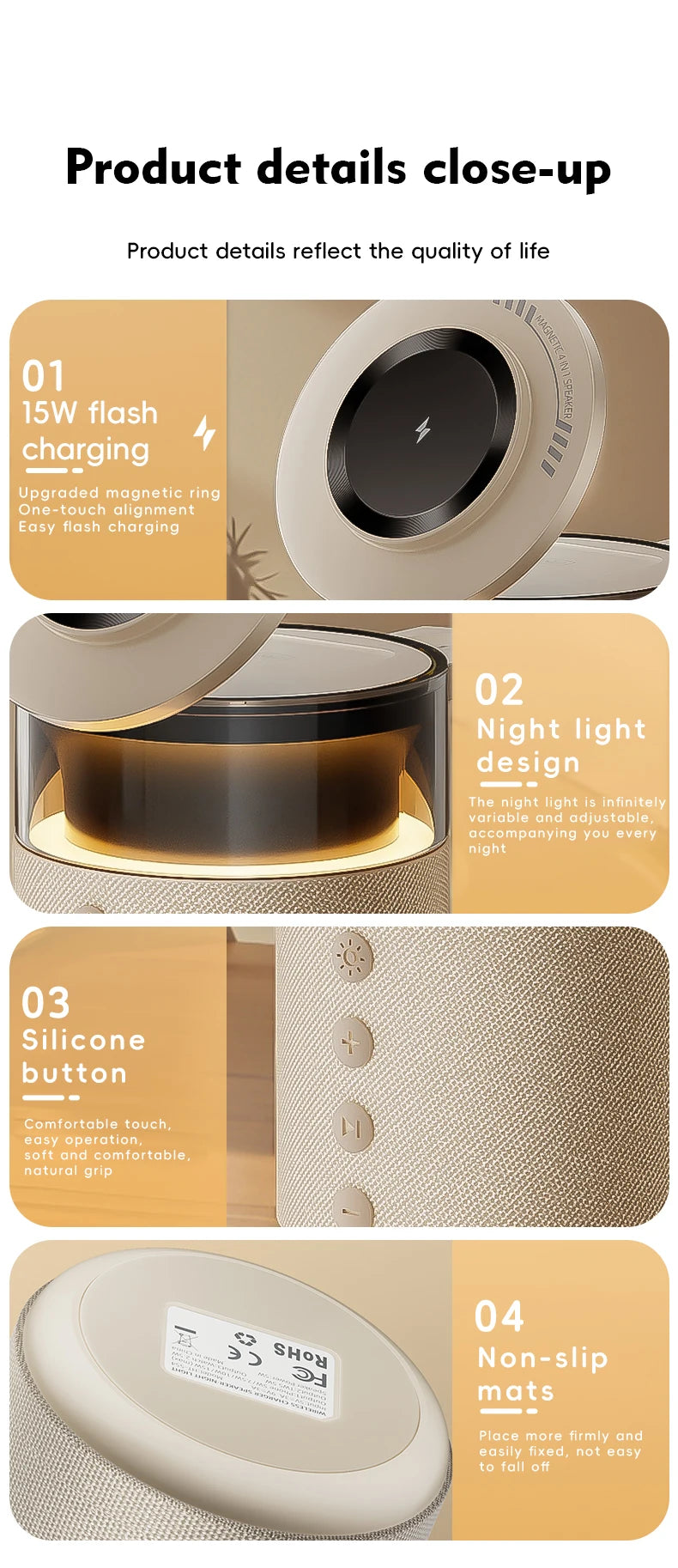 5-in-1 Magnetic Wireless Charging Station with Wireless Speaker Night Light Fast Charger for iPhone iWatch AirPods With Speaker