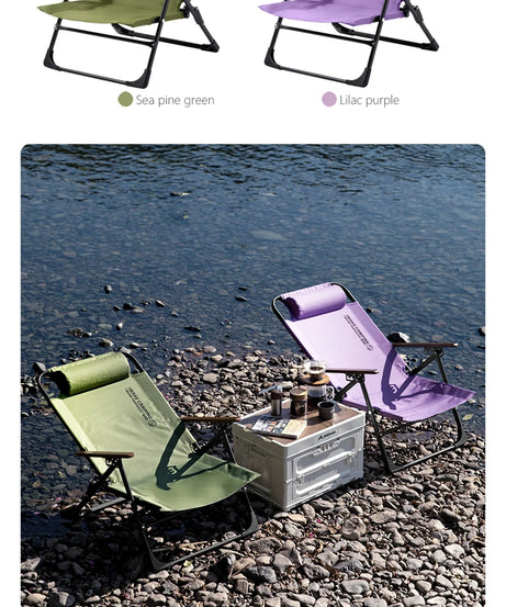 BSWOLF Camping Folding Chair Adjustable Armrest Portable Relaxing Chair With Detachable Pillow for Beach Travel Hiking