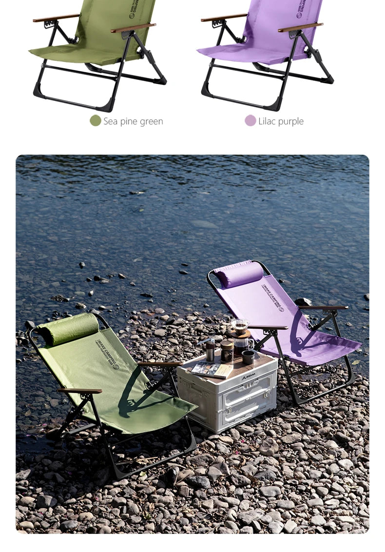 BSWOLF Camping Folding Chair Adjustable Armrest Portable Relaxing Chair With Detachable Pillow for Beach Travel Hiking