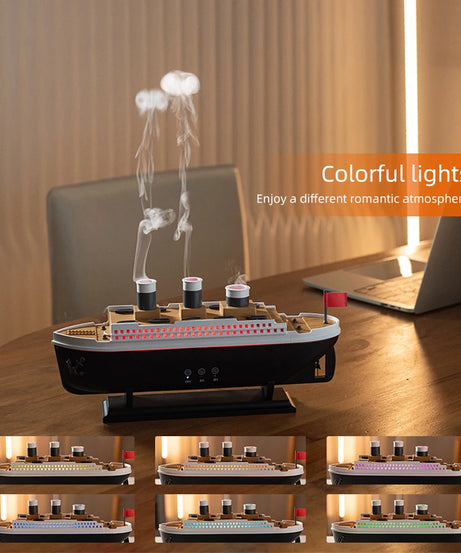 250ml Titanic Ship Model Decoration Air Humidifier Essential Oil Diffuser Jellyfish Smoke Ring Spray Aroma Diffuser For Home