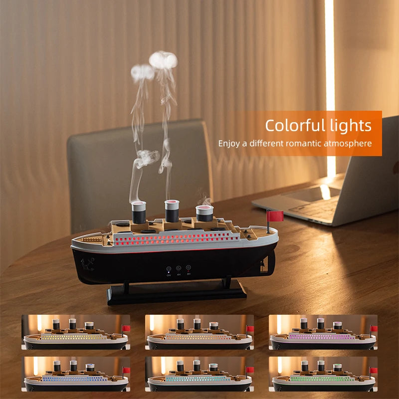 250ml Titanic Ship Model Decoration Air Humidifier Essential Oil Diffuser Jellyfish Smoke Ring Spray Aroma Diffuser For Home