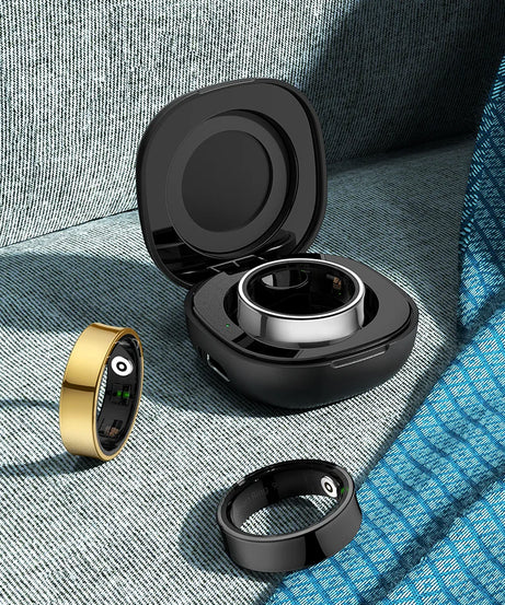 R09 Smart Ring Men Women with Charging Case,Heart Rate Blood Oxygen,Skin Temperature Monitor,5ATM Waterproof For Android iOS