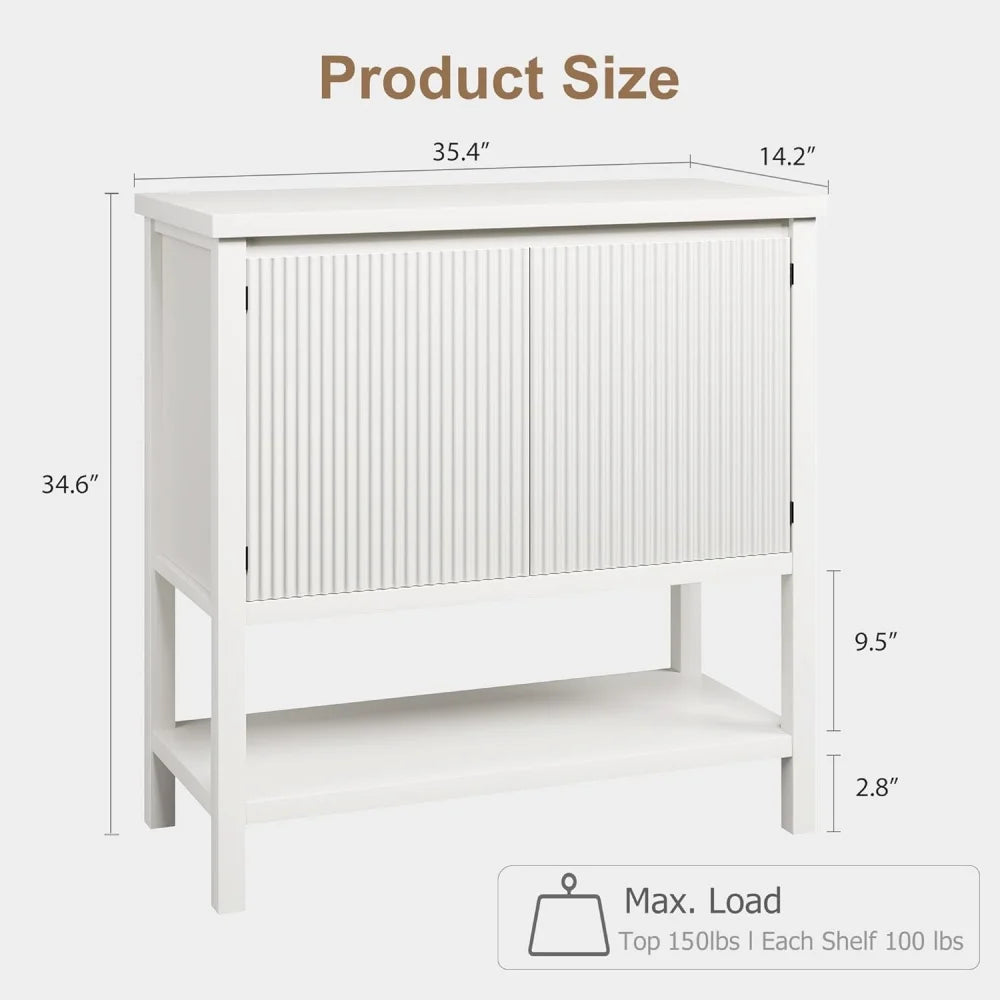 Coffee Bar Cabinet Storage Cabinet with 2 Wave Panel Doors Entryway Table with Storage Shelf Buffet Sideboard for Kitchen Hallwa