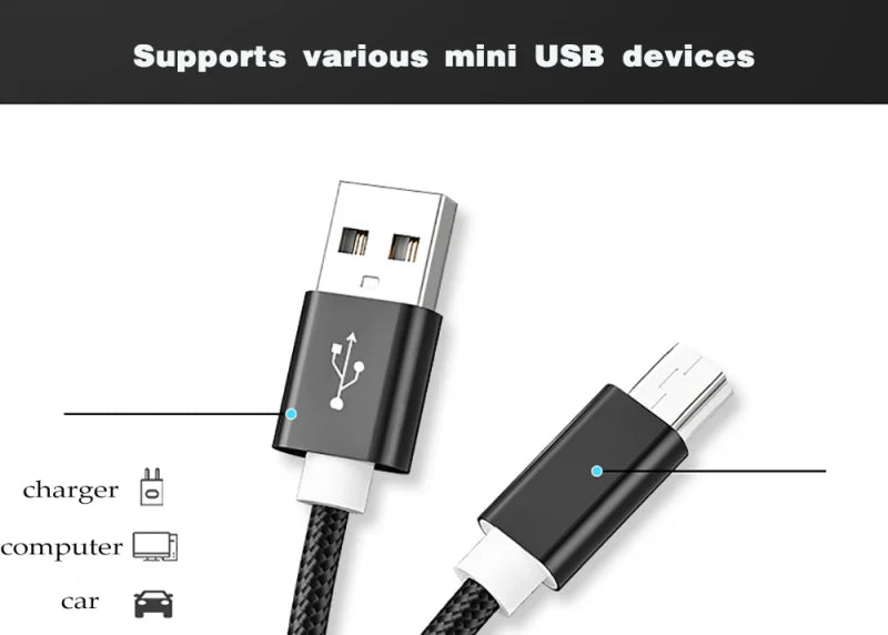 0.25M/1M/2M/3M Mini USB Cable Mini USB To USB Fast Data Charger Cable For MP3 MP4 Player Car DVR GPS Digital Camera HDD Mini USB