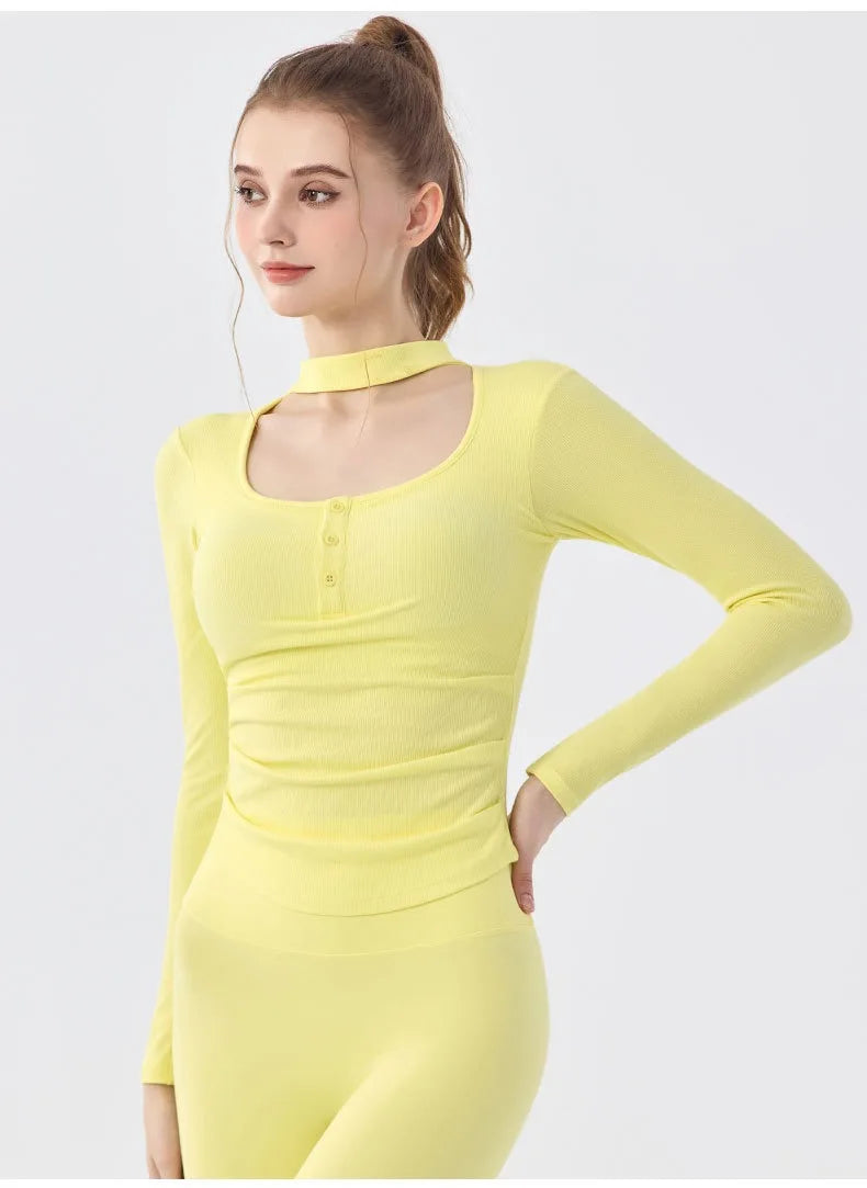 Gym Women Sports Tops Yoga Fitness Long Sleeves Breathable Comfort Workout Clothing Running Gym Pilates Yoga Shirts with Chest