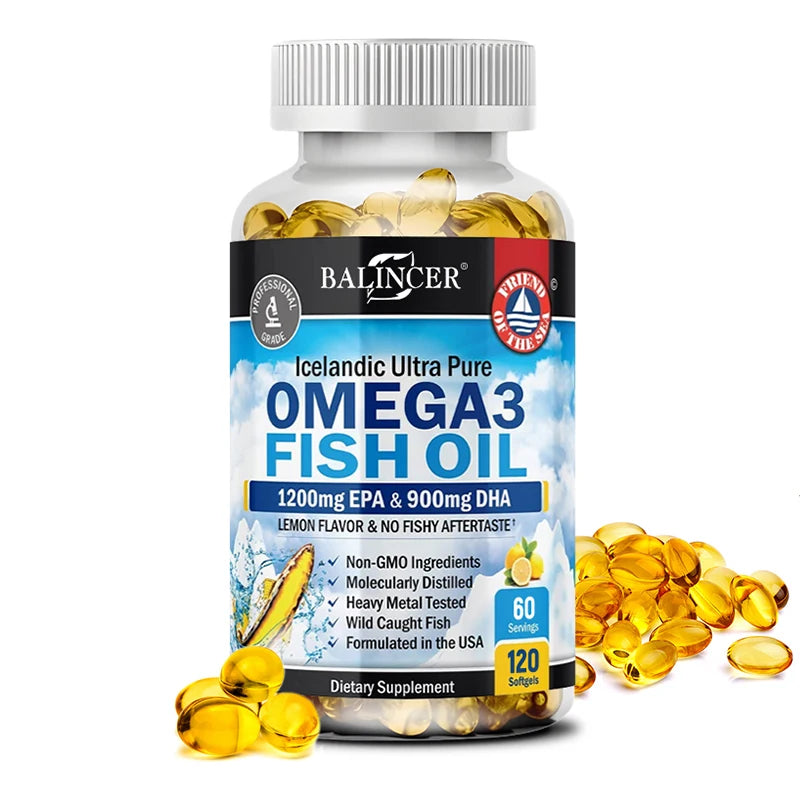 Fish Oil Omega 3 Contains EPA 1200mg & DHA 900mg - for Joints, Eyes, Cognitive Supplement, Non-GMO, Gluten Free