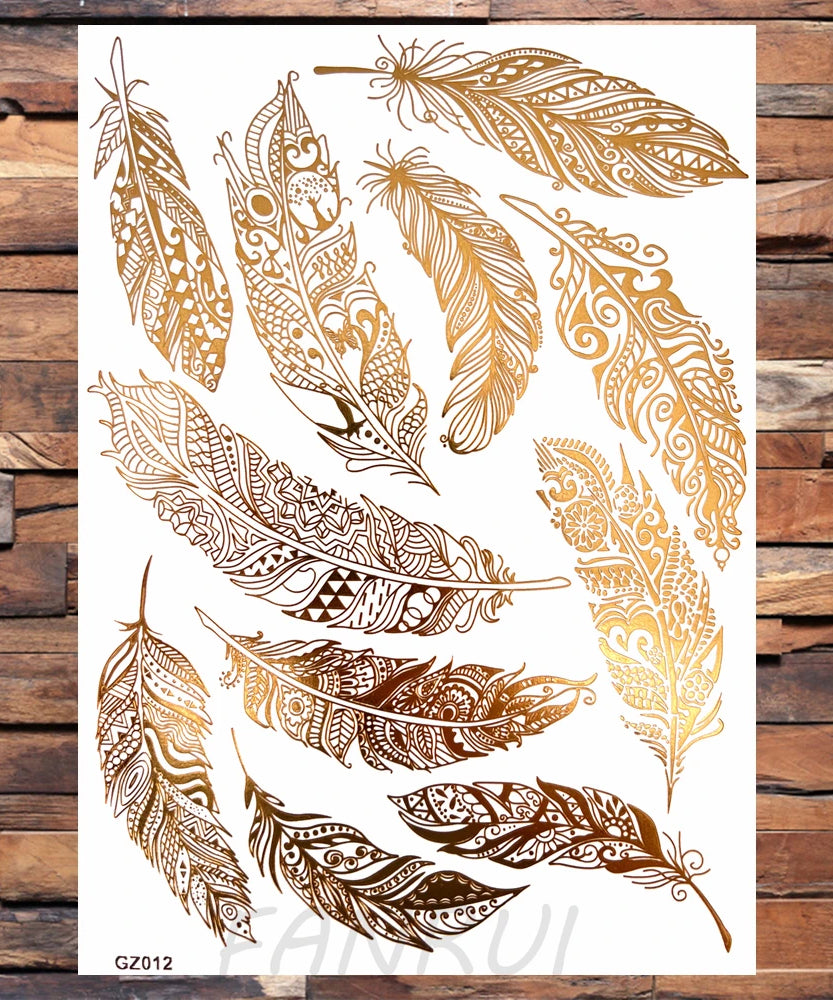 Sexy Sun Moon Star Temporary Tattoo Women Party Body Arm Art Fake Flash Tatoos Gold Metallic Tattoo Stickers Girl Bracelet Wrist