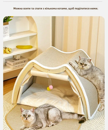 Warmth Enclosed Wooden  Scratching Board Large Villa Sle  House for All Seasons Indoor Pet elter  Tent Dog Bed