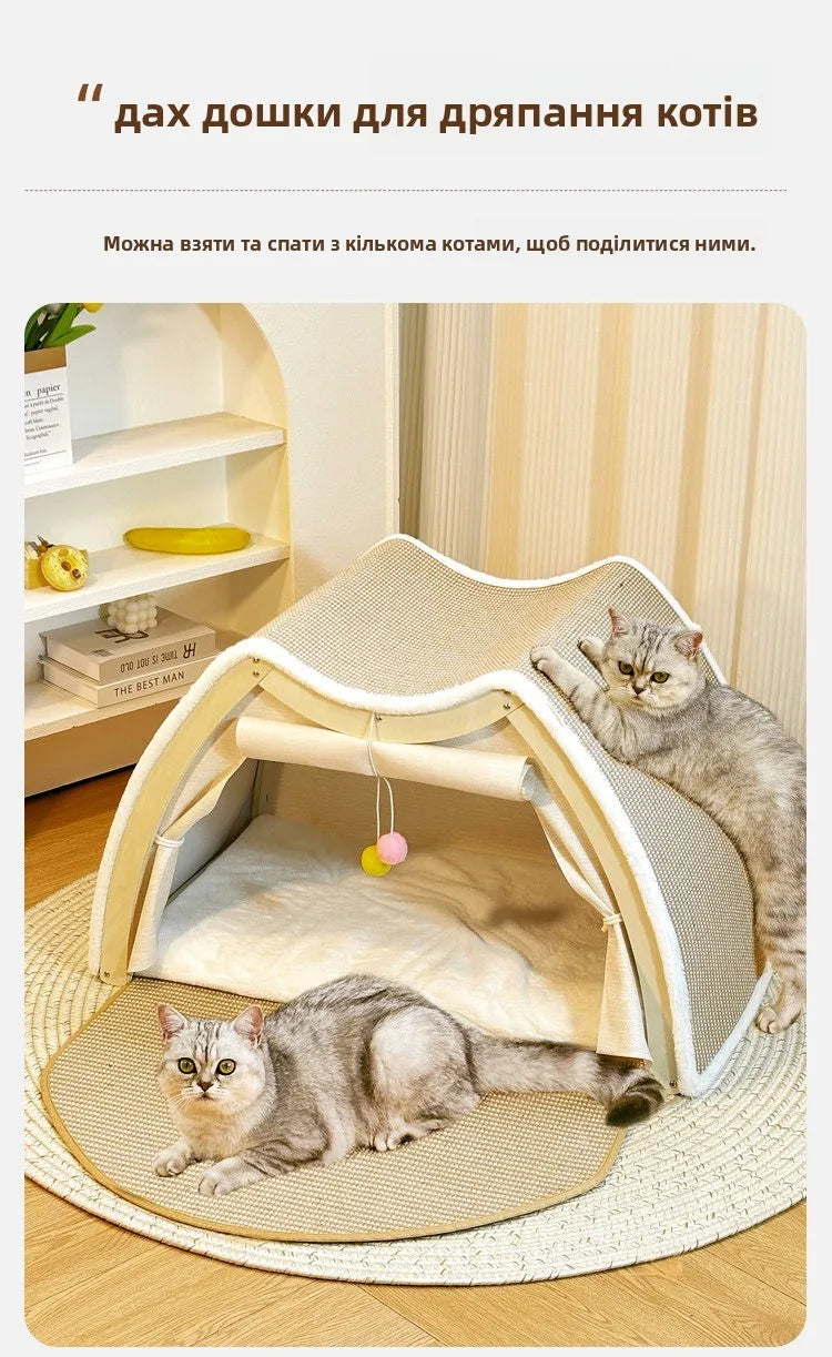 Warmth Enclosed Wooden  Scratching Board Large Villa Sle  House for All Seasons Indoor Pet elter  Tent Dog Bed