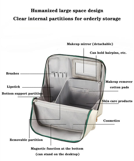 Large-capacity cosmetic bag, convenient and can be hung on a suitcase, travel makeup essential, vertical pencil case storage bag