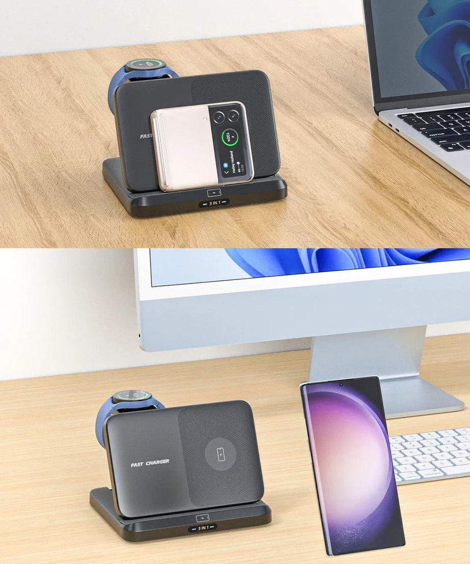 3 in 1 Wireless Charger Stand For Samsung Z Fold Zflip5 S24 S23 Ultra Galaxy Watch 6 5 Buds2 Foldable Fast Charging Dock Station