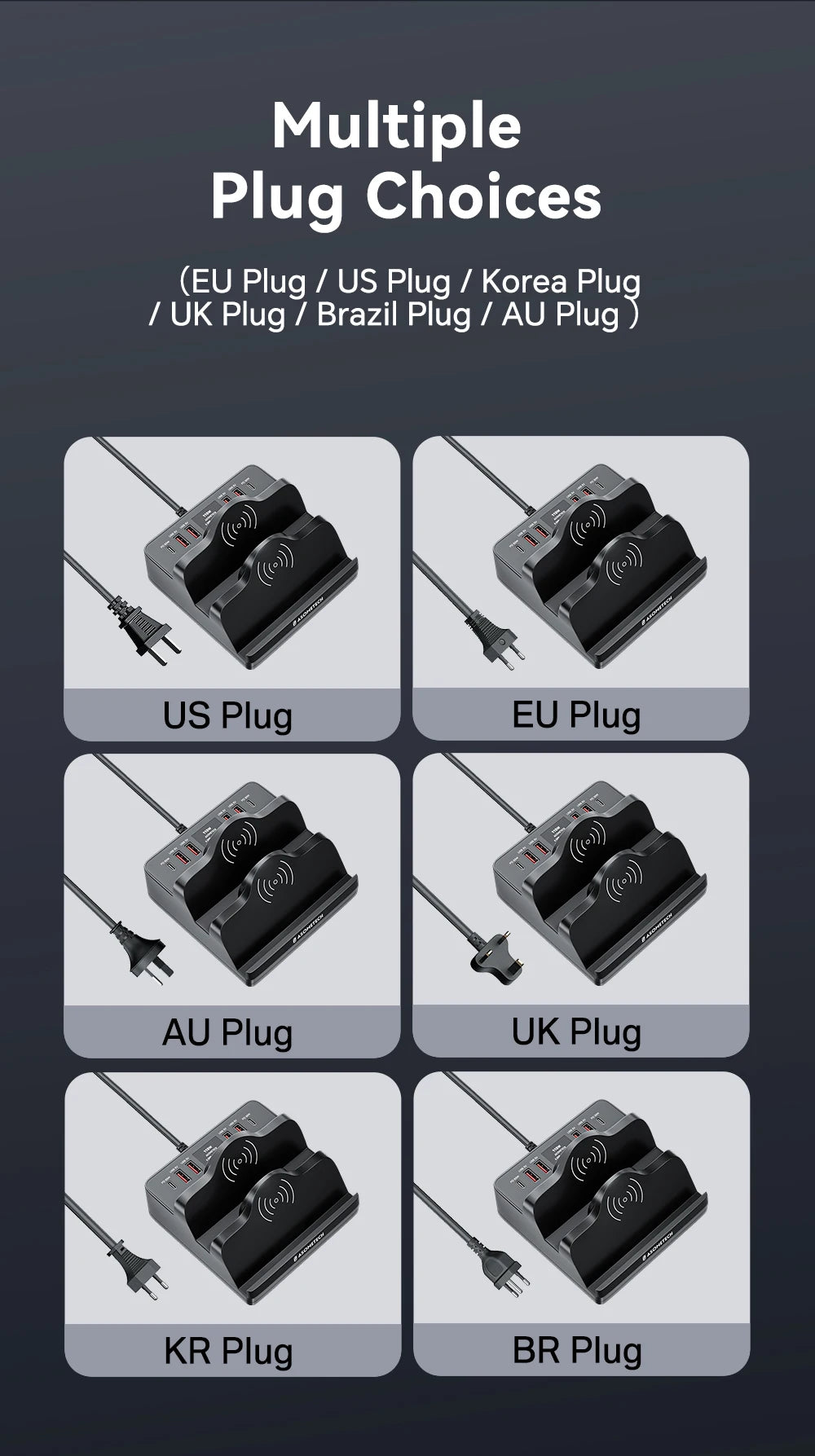 110W 6 Port USB Charger Station Dual Fast Wireless Charging Type C QC3.0 PD3.0 65W Quick Charge For iPhone Xiaomi Samsung Laptop