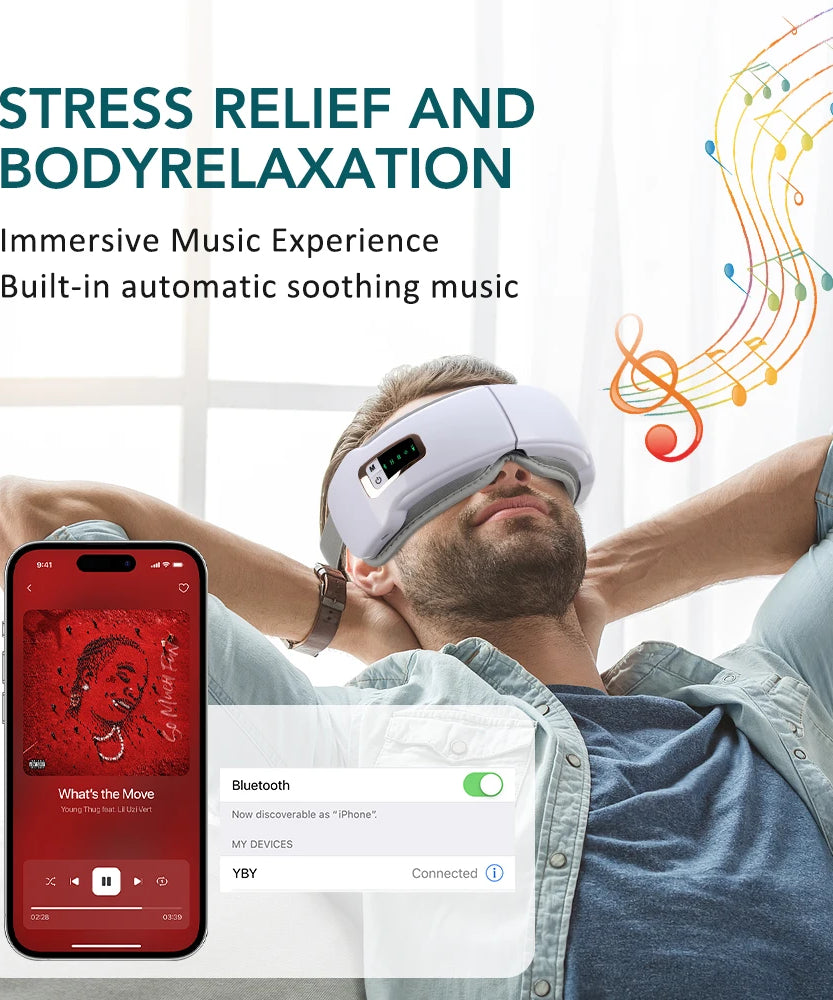 Eye Massager with Heat Smart Eye Care Device with Music for Migraines Relax Reduce Eye Strain Dark Circles Eye Bag Improve Sleep