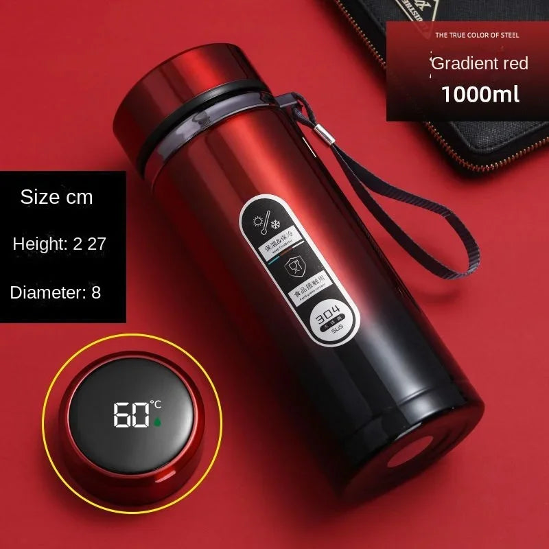 800ML-1L Stainless Steel Thermos Bottle 304 Tea Bottle Car Vacuum Bottle with LED Temperature Display Portable Drinking Cup