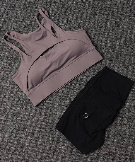 Fitness Shorts Yoga Sets Women's Tracksuit High Waist Sportswear Bra Workout Leggings Cycling Gym Shorts Sports Suit With Pocket