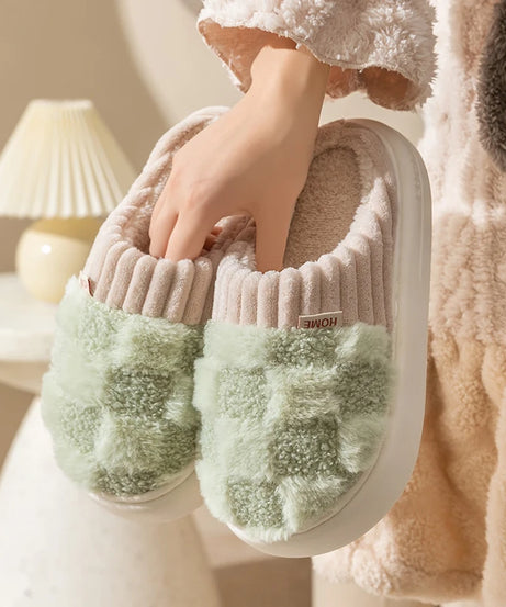 Fashion Couple Winter Toe Wrap Warm Plaid Cotton Slippers Thick Soft Sole Slides Men Women Indoor Floor Flat Home Non-slip Shoes