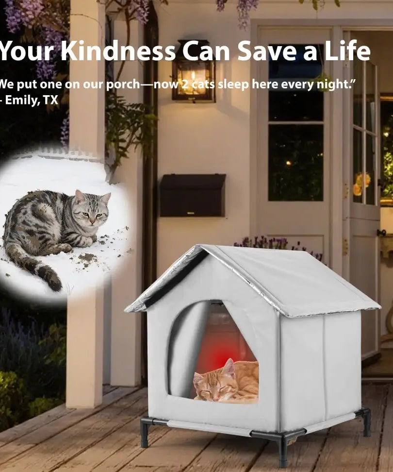 All-Season Waterproof Cat House with Ice Packs & Heating Bags, Foldable Shelter for Indoor & Outdoor Use, Available in 3 Sizes