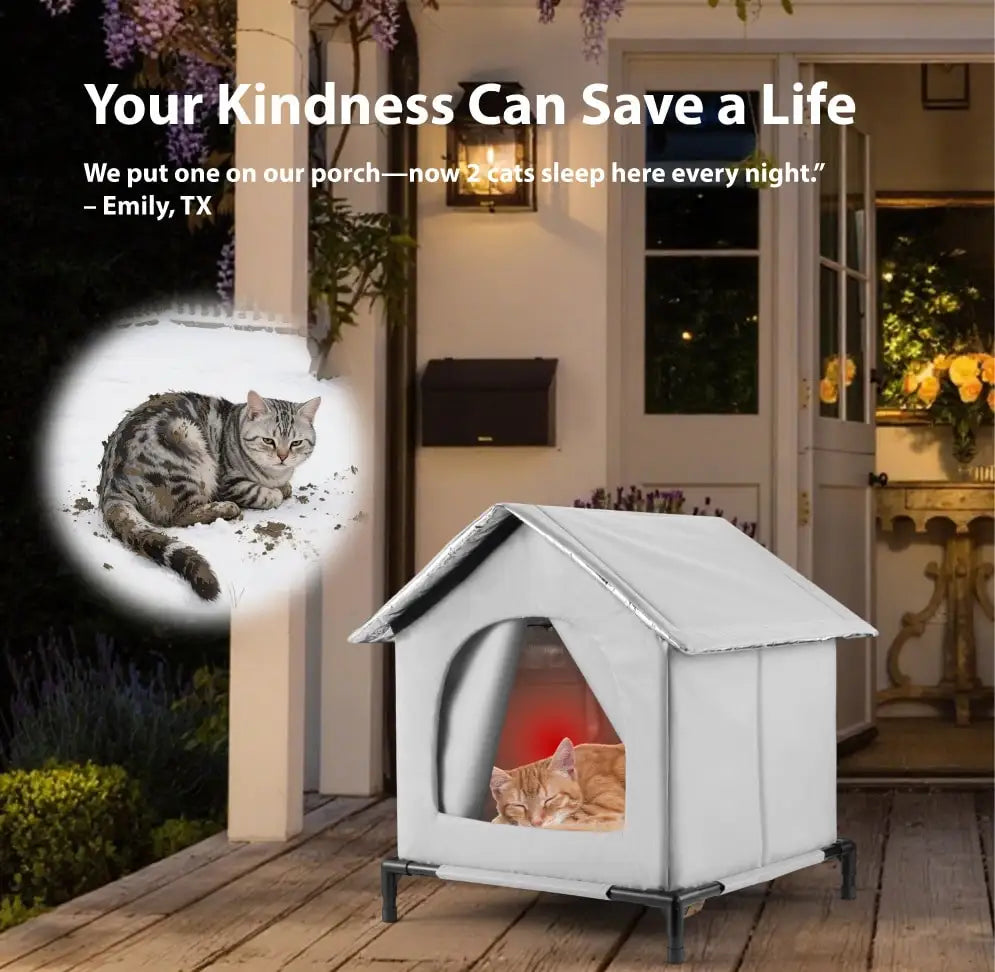 All-Season Waterproof Cat House with Ice Packs & Heating Bags, Foldable Shelter for Indoor & Outdoor Use, Available in 3 Sizes