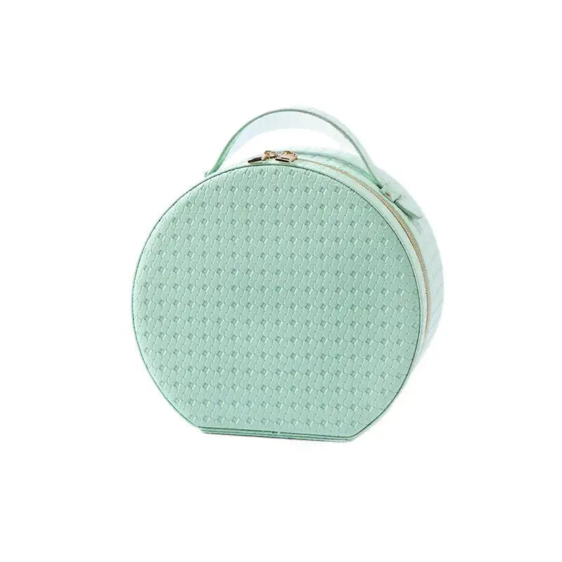 Waterproof Round Vanity Case with LED Light Mirror - Large Capacity, Portable Cosmetic Organizer Bag for Business Trips & Travel