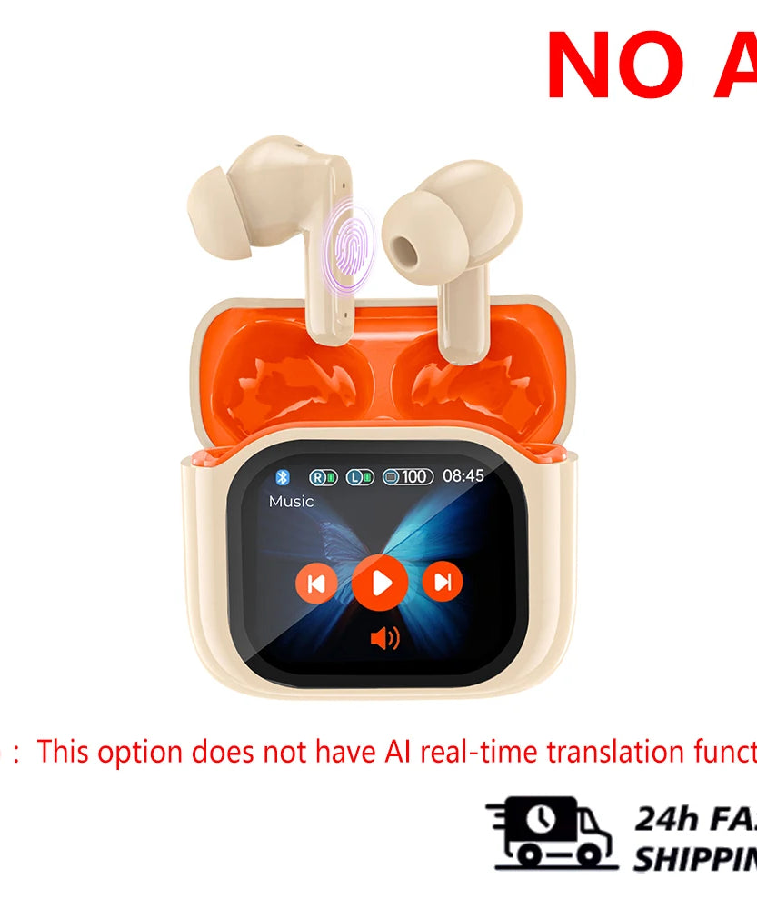 Real Time Translators Headphones with Touch Screen 144 Languages Translation Bluetooth 5.4 Earbuds Noise Cancelling Headset