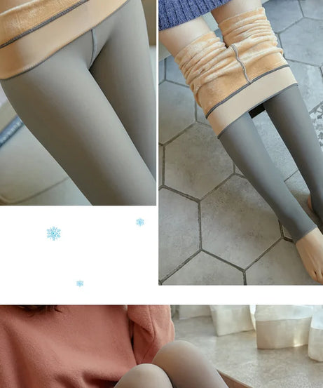 Thick Thermal Stockings Woman Warm Winter Sexy Translucent Velvet Tights Pantyhose Female High Waist Elastic Fleece Tights Women