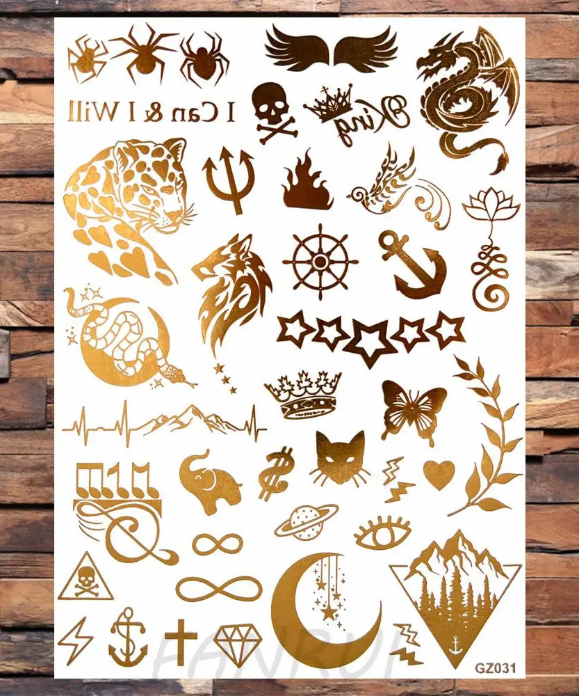 Sexy Sun Moon Star Temporary Tattoo Women Party Body Arm Art Fake Flash Tatoos Gold Metallic Tattoo Stickers Girl Bracelet Wrist