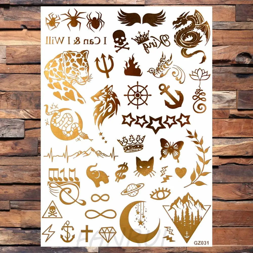 Sexy Sun Moon Star Temporary Tattoo Women Party Body Arm Art Fake Flash Tatoos Gold Metallic Tattoo Stickers Girl Bracelet Wrist