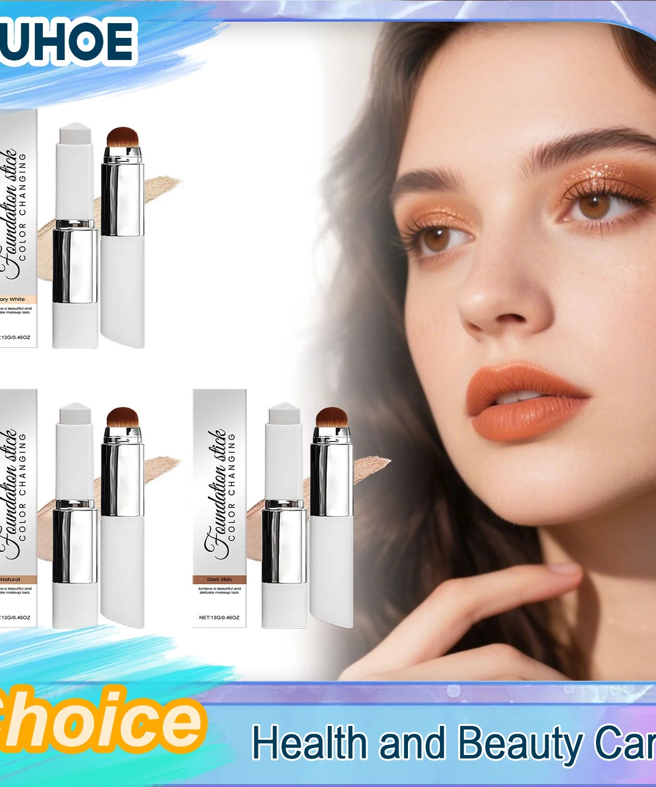 2-in-1 Color-Changing Foundation Liquid Stick Lasting Concealer Lightweight Moisturizing Brightening Matte Natural Base Makeup