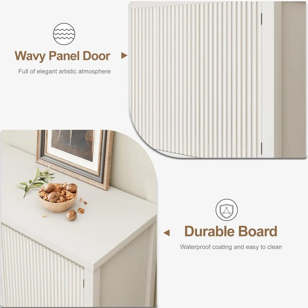 Coffee Bar Cabinet Storage Cabinet with 2 Wave Panel Doors Entryway Table with Storage Shelf Buffet Sideboard for Kitchen Hallwa